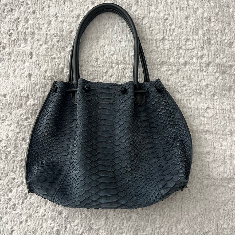 B. MAY Python Snake Leather Mini Bag One Size Dar… - image 2